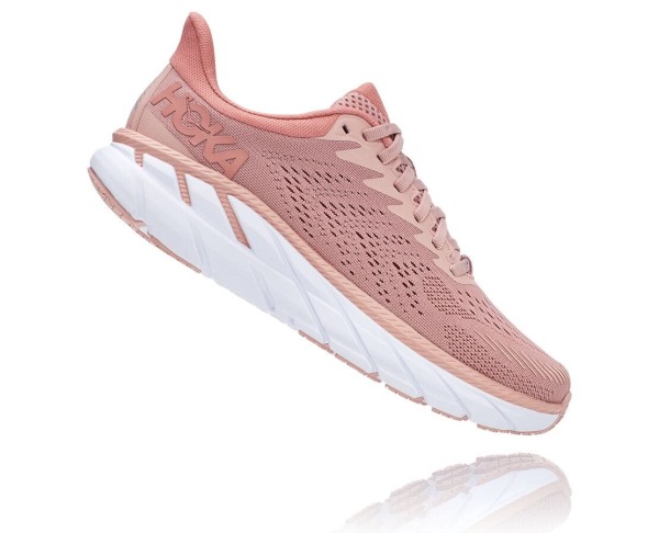 Hoka One One Clifton 7 Womens UK - Rose / Brown Road Running Shoes - RLUOH8649